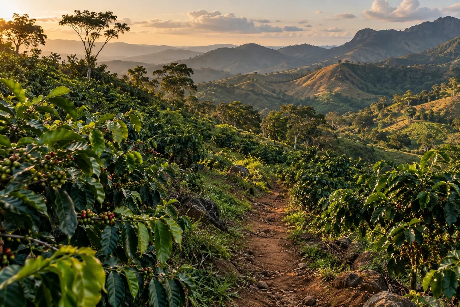 AI landscape illustration inspired by Flores coffee highlands