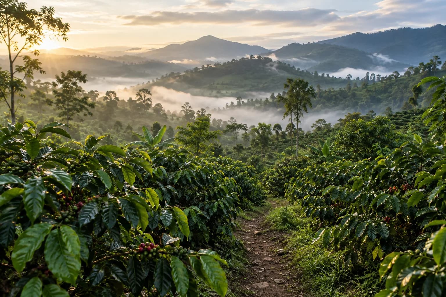 AI landscape illustration inspired by Gayo coffee highlands